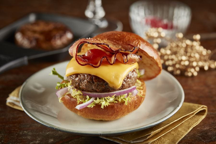 wenselijk met de klok mee Handschrift Gourmet hamburger met cheddar en bacon